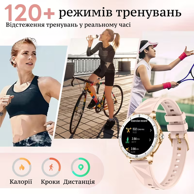 Жіночий смарт-годинник, сенсорний екран 1,27", Bluetooth для дзвінків/відповідей/повідомлень, фітнес-трекер для Android та iPhone - зображення 3
