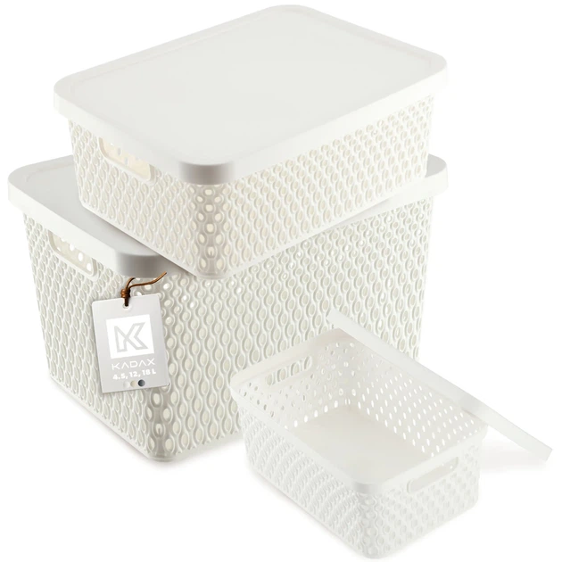 Zestaw koszy Kadax K9644 Pau do przechowywania z pokrywą 4.5 l + 12 l + 18 l Biały (5903699492123) - obraz 2