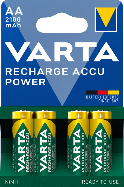 Акумулятор Varta AA 2100mAh Ni-MH (4 шт.) - Фото 1 Акумулятор Varta AA 2100mAh Ni-MH (4 шт.) - изображение 1