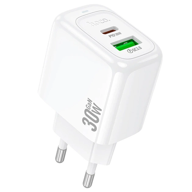 Мережевий Зарядний Пристрій 1Type-C+1USB Hoco CS55A Surplus PD + QC3.0 30W White - Фото 1 Мережевий Зарядний Пристрій 1Type-C+1USB Hoco CS55A Surplus PD + QC3.0 30W White - изображение 1