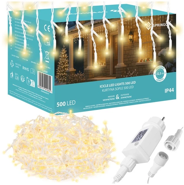 Lampki Springos Kurtyna Sople 500 LED 20 m (5907719410692) - obraz 2