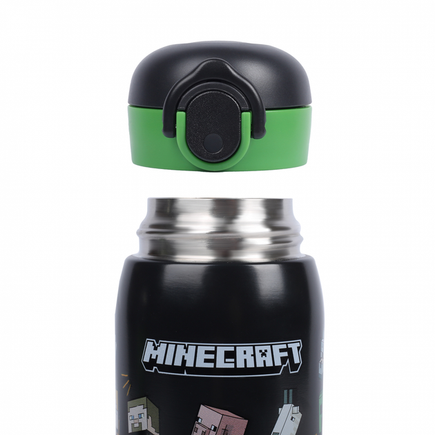 Термос дитячий в школу садочок YES Minecraft 420 мл 708752 з поїлкою чорний для хлопчиків нерозливайка - зображення 3