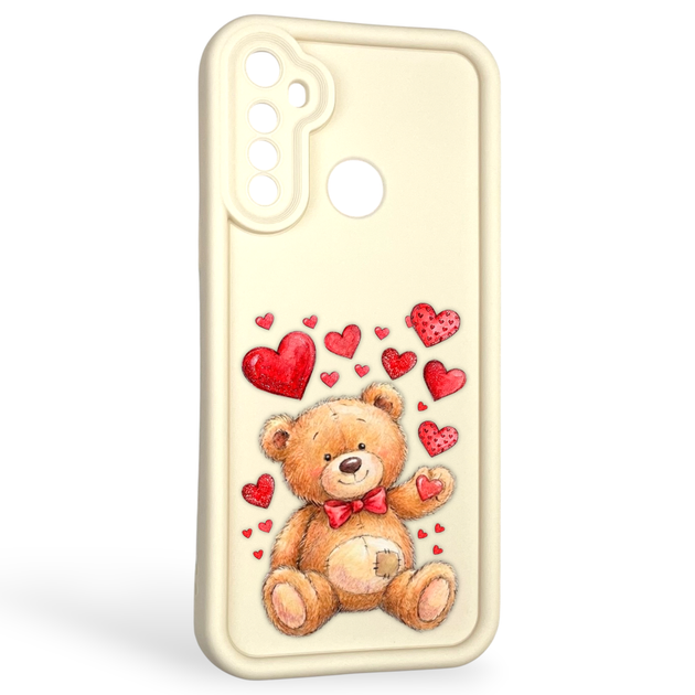 Чехол силиконовый оригинальный Soft Touch с 3D принтом милый мишка для Realme C3 молочный (Полная защита камеры) - Фото 1 Чехол силиконовый оригинальный Soft Touch с 3D принтом милый мишка для Realme C3 молочный (Полная защита камеры) - изображение 1