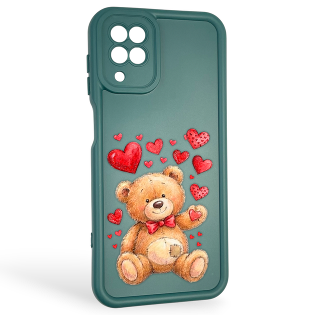 Чохол силіконовий оригінальний Soft Touch з 3D принтом милий ведмедик для Samsung Galaxy M12 (SM-M127F) темно-зелений (Повний захист камери) - Фото 1 Чохол силіконовий оригінальний Soft Touch з 3D принтом милий ведмедик для Samsung Galaxy M12 (SM-M127F) темно-зелений (Повний захист камери) - зображення 1
