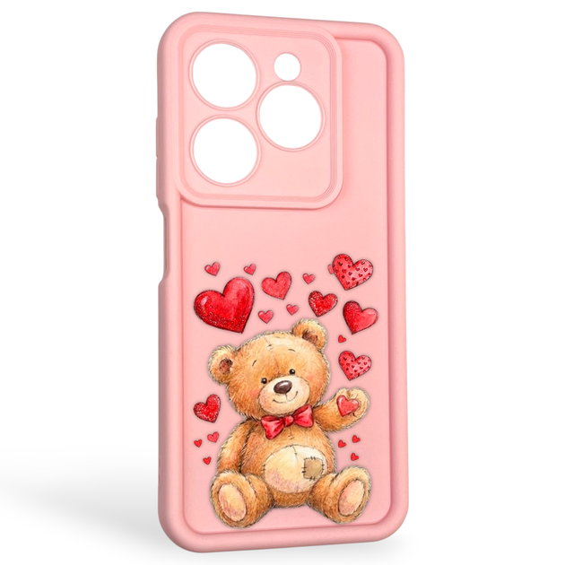 Чехол силиконовый оригинальный Soft Touch с 3D принтом милый мишка для TECNO Spark Go 2024 (BG6) розовый (Полная защита камеры) - Фото 1 Чехол силиконовый оригинальный Soft Touch с 3D принтом милый мишка для TECNO Spark Go 2024 (BG6) розовый (Полная защита камеры) - изображение 1