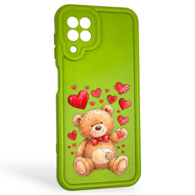 Чохол силіконовий оригінальний Soft Touch з 3D принтом милий ведмедик для Samsung Galaxy M32 4G (SM-M325F) салатовий (Повний захист камери) - Фото 1 Чохол силіконовий оригінальний Soft Touch з 3D принтом милий ведмедик для Samsung Galaxy M32 4G (SM-M325F) салатовий (Повний захист камери) - зображення 1
