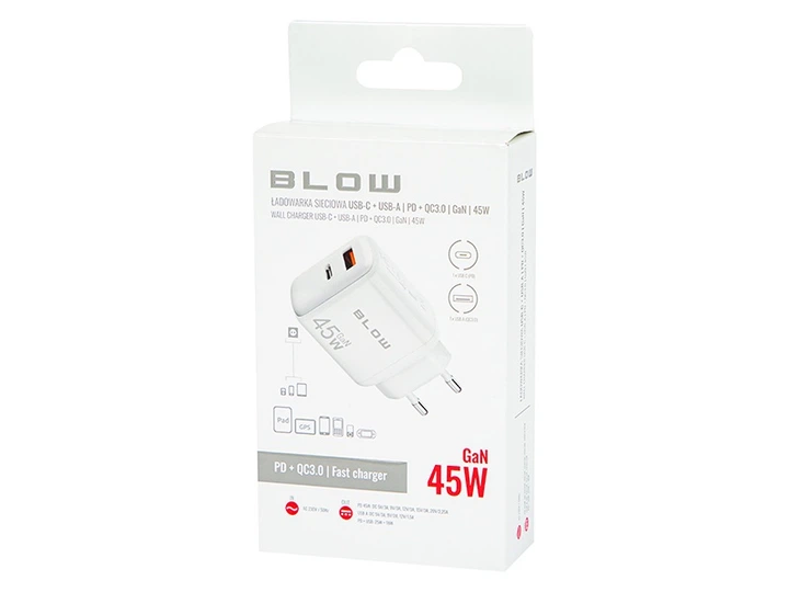 Ładowarka sieciowa Blow 76-029 gniazdo USB + USB - C PD GAN 45W Biały (5900804146520) - obraz 5