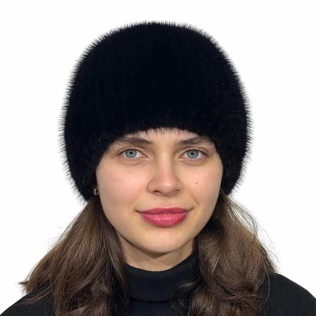 Шапка норкова в'язана Хутряний Стиль Листок 54-60 Чорний (111/F) - зображення 2