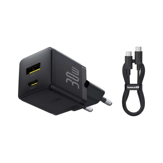 Зарядное устройство Baseus 1xUSB-C 30W + 1xUSB + cable USB-C to USB-C 60W 1.0m (P1011160A113-01) (323096) - Фото 3 Зарядное устройство Baseus 1xUSB-C 30W + 1xUSB + cable USB-C to USB-C 60W 1.0m (P1011160A113-01) (323096) - изображение 3