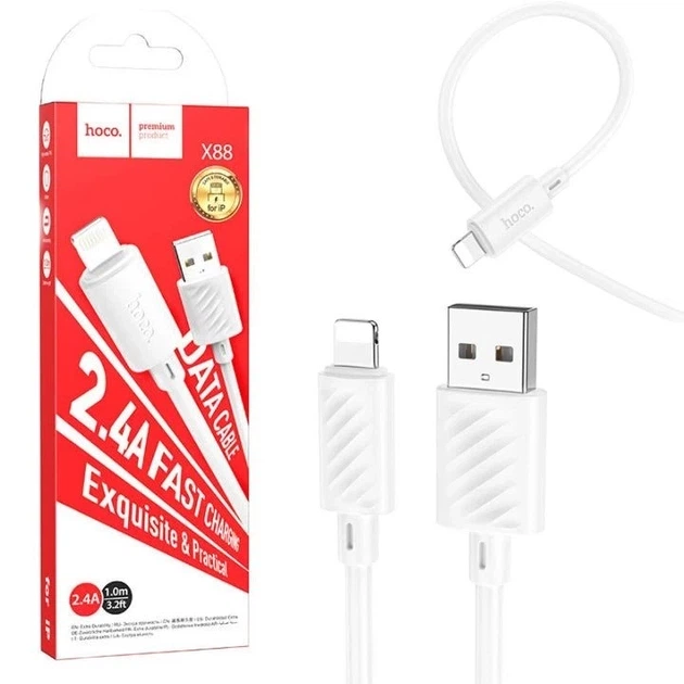 USB кабель для быстрой зарядки HOCO X88 Lightning 1 м Белый - Фото 2 USB кабель для быстрой зарядки HOCO X88 Lightning 1 м Белый - изображение 2