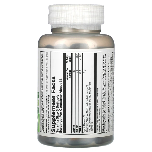 Лляна олія Solaray (Flaxseed Oil) 1000 мг 100 капсул (SOR-00802) - зображення 2