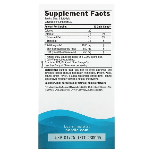 Риб'ячий жир Омега-3 Nordic Naturals (Ultimate Omega-3) 1000 мг 60 капсул зі смаком лимона (NOR-01797) - зображення 2
