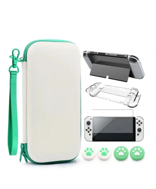 Защитный кейс-чехол для Nintendo Switch Oled защитные стекла накладки на стики пластиковая накладки на корпус и джой-коны Бирюзовая застежка - изображение 2