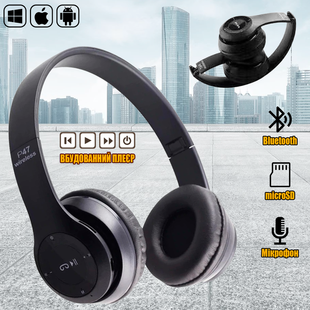 Беспроводные Bluetooth наушники с микрофоном Usams Wireless P47-BT5 складные, полноразмерные MP3, FM, microSD Black - Фото 1 Беспроводные Bluetooth наушники с микрофоном Usams Wireless P47-BT5 складные, полноразмерные MP3, FM, microSD Black - изображение 1