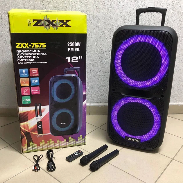 Акустическая переносная колонка ZXX-7575 300 Вт аккумуляторная с микрофонами 80х39х33 см - изображение 3