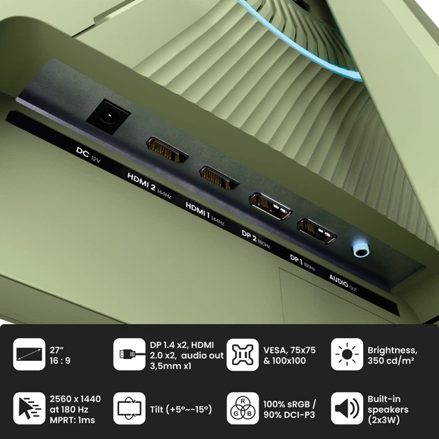 Монітор 27" Arozzi Nova Forest Green (AZ-NO-27T2K180-FST) - зображення 4