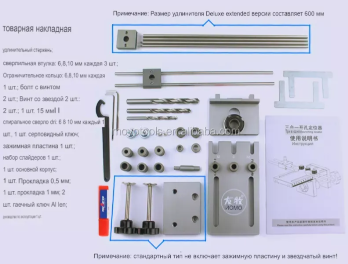 Меблевий кондуктор Yomo MD590 для свердління отворів у дереві шаблон для шкантів мініфікс (0316) - зображення 9
