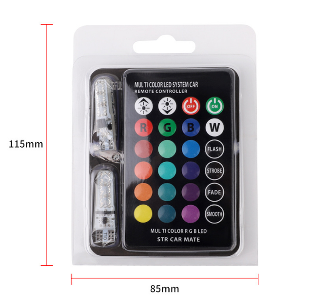 Комплект RGB LED ламп T10 (W5W) с пультом ДУ - Тюнинг подсветки авто (16 цветов) - изображение 8