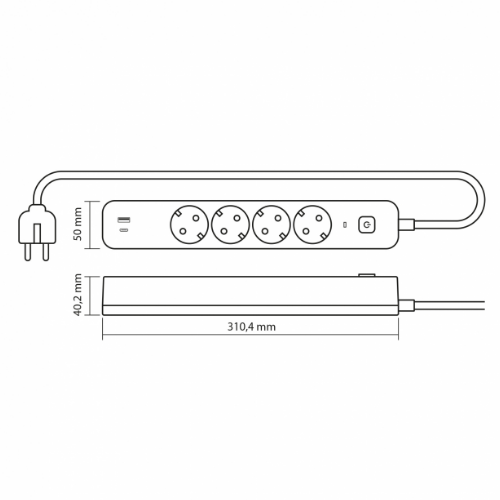 Мережевий подовжувач із заземленням 4 розетки/1USB-A/1Type-C 3м з кнопкою білий VF-PD43G1QC1PD-W Oncord Videx - изображение 3
