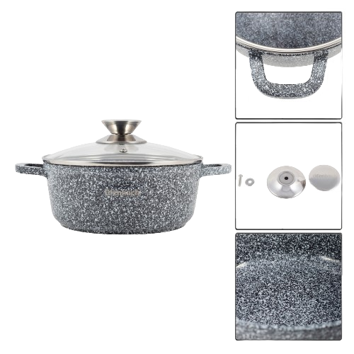 Каструля литий алюміній 4,5л 24*11,5см скляна кришка а/п Snow Marble 100501 Ofenbach - Фото 2 Каструля литий алюміній 4,5л 24*11,5см скляна кришка а/п Snow Marble 100501 Ofenbach - изображение 2