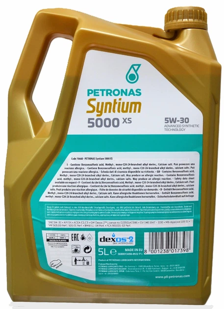 Моторное масло Petronas SYNTIUM 5000 XS 5W-30 синт 5W30, GM Dexos 2, MB 229.51, VW 505.00/505.01, LL-04, OV, FCA, 5L (70660M12EU) - изображение 4