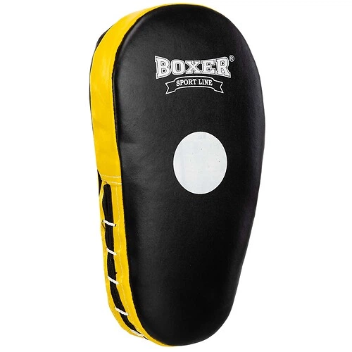 Лапа Пряма подовжена для боксу та єдиноборств 2шт 38х18х4, 5 см шкіра BOXER чорний-жовтий 2006-01 - зображення 4