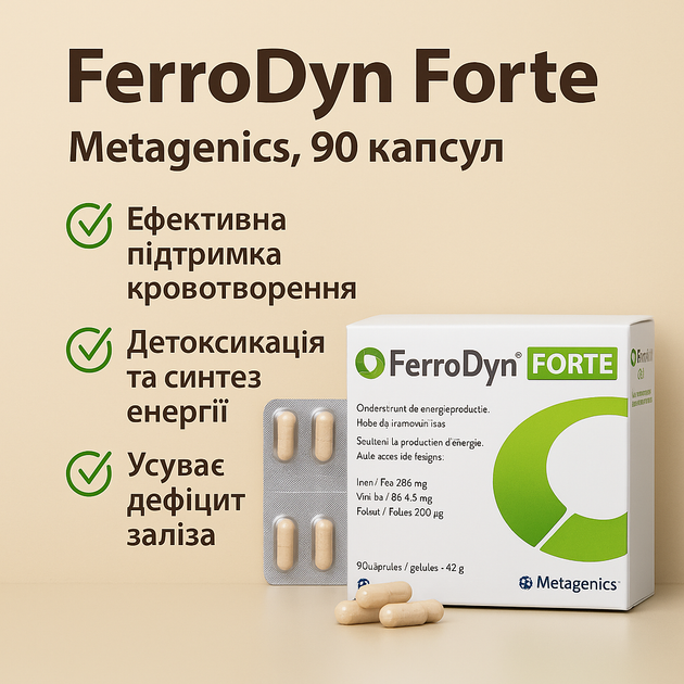 FerroDyn FORTE Metagenics 90 капс при дефиците железа Витаминно-минеральный комплекс Ферродин Форте - изображение 2