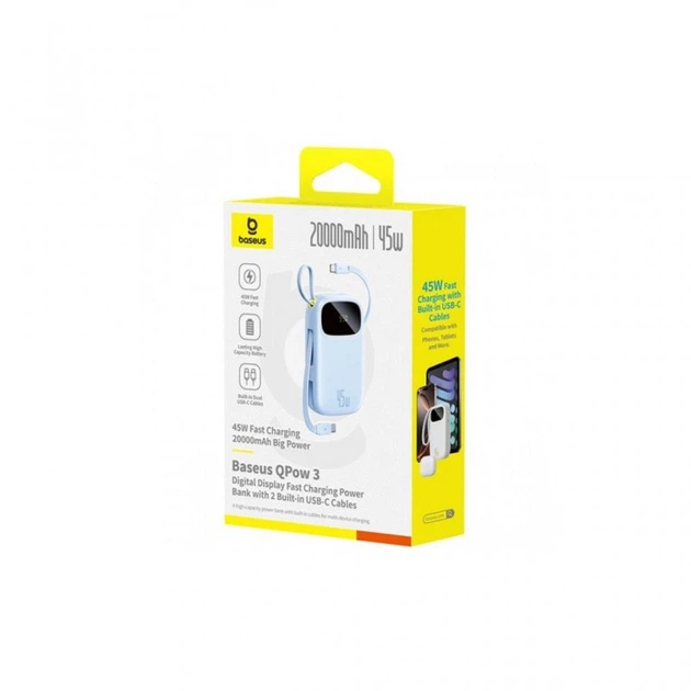 Батарея универсальная Baseus Qpow 3 20000mAh 45W PD/3.0 QC/4.0 Galaxy Blue (P10082105313-00) (18640) - Фото 3 Батарея универсальная Baseus Qpow 3 20000mAh 45W PD/3.0 QC/4.0 Galaxy Blue (P10082105313-00) (18640) - изображение 3