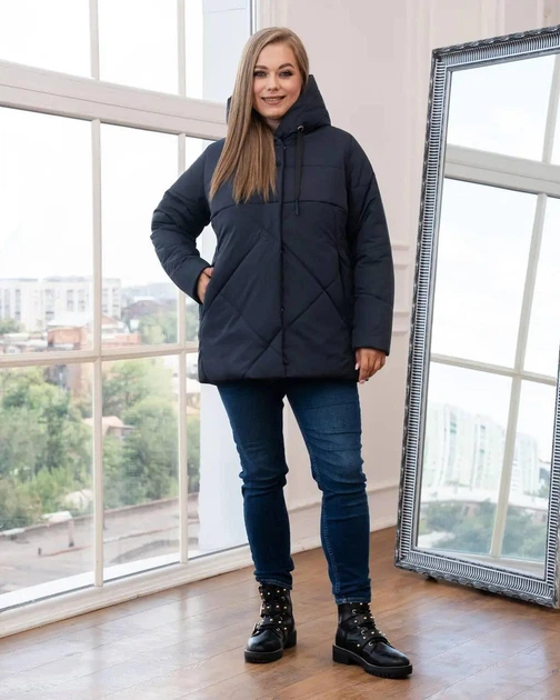 Демисезонная куртка женская большого размера UF-fashion МТ-00157 56 синий - Фото 3 Демисезонная куртка женская большого размера UF-fashion МТ-00157 56 синий - изображение 3