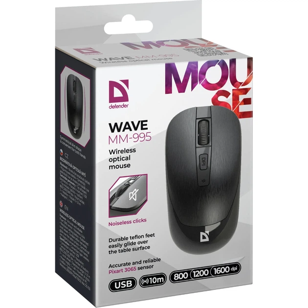 Беспроводная мышь Defender Wave MM-995 оптическая 1600 dpi бесшумные кнопки черная (LKMTR_809707) - Фото 6 Беспроводная мышь Defender Wave MM-995 оптическая 1600 dpi бесшумные кнопки черная (LKMTR_809707) - изображение 6