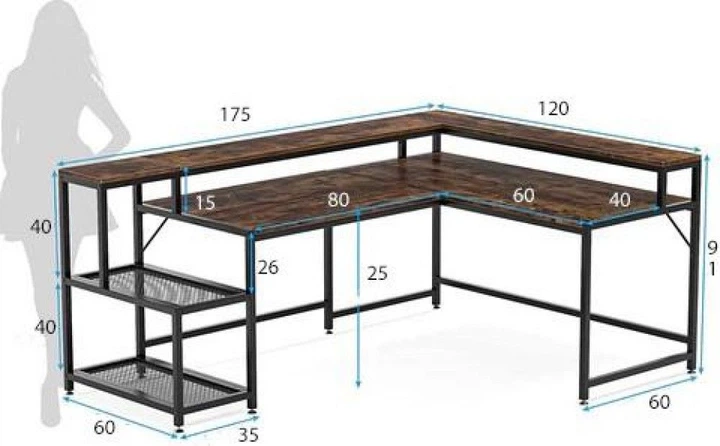 Письменный стол двухсторонний L-образный с подставкой для монитора и полками. - Фото 3 Письменный стол двухсторонний L-образный с подставкой для монитора и полками. - изображение 3