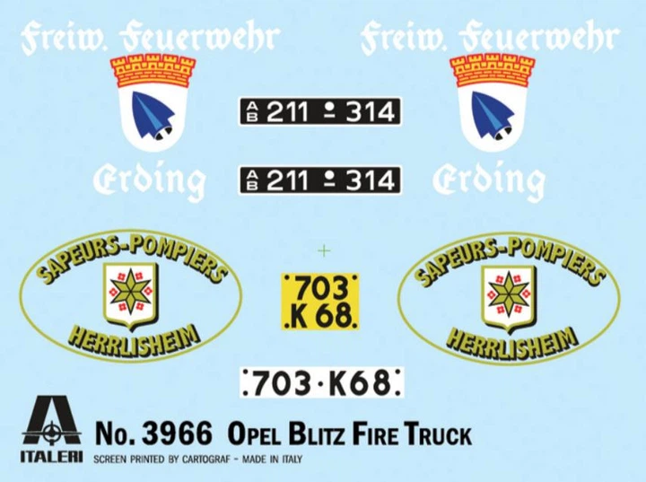 Збірна модель 1:24 пожежний автомобіль Opel Blitz Fire Truck Italeri 3966 - изображение 3