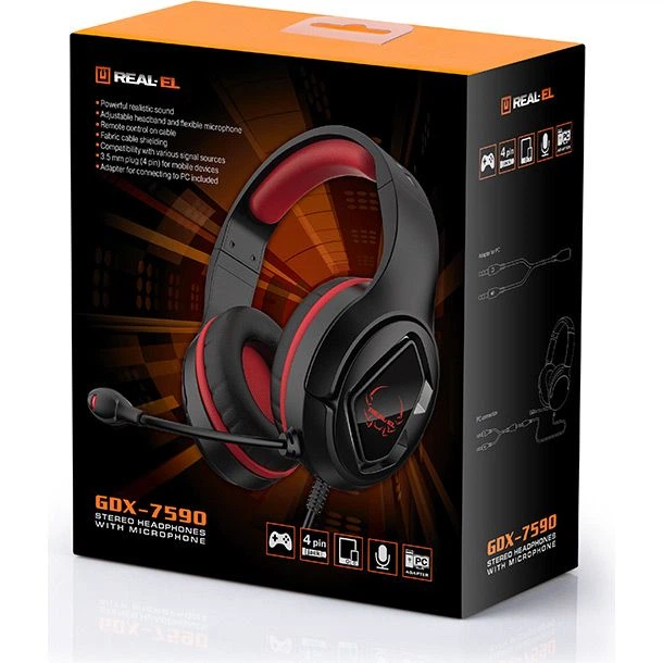 Игровые наушники REAL-EL GDX-7590 Black/Red (EL124100050) [112557] - изображение 10