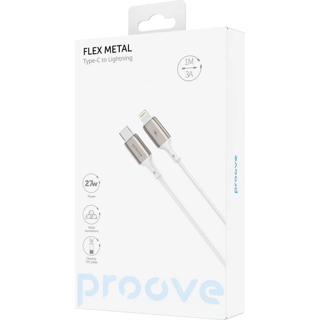 Кабель Proove Flex Metal USB-C to Lightning 27W 1m White (CCFM27002102) [130344] - изображение 2