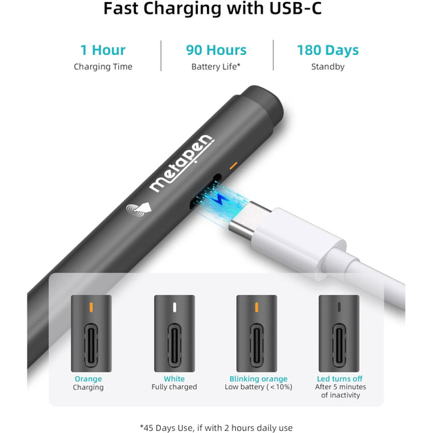 Стилус Metapen USI 2.0 G1 для Fire Max 11 швидка зарядка USB-C, стилус із функцією натиску 4096 для планшета - Фото 4 Стилус Metapen USI 2.0 G1 для Fire Max 11 швидка зарядка USB-C, стилус із функцією натиску 4096 для планшета - зображення 4