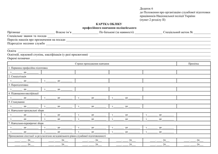 Картка обліку професійного навчання поліцейського, A4, альбомна орієнтація - изображение 2