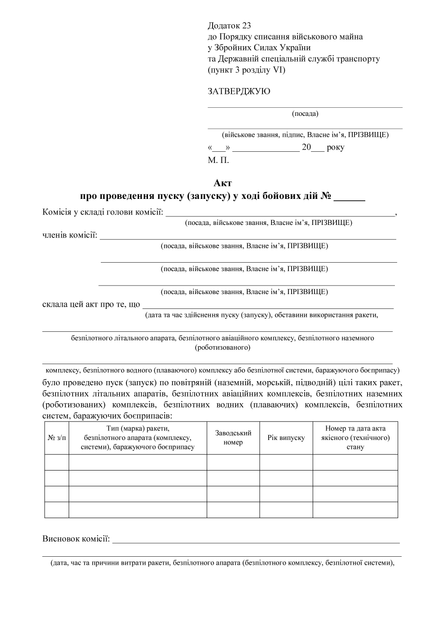 Акт про проведення пуску (запуску) у ході бойових дій, A4, портретна орієнтація - Фото 2 Акт про проведення пуску (запуску) у ході бойових дій, A4, портретна орієнтація - изображение 2