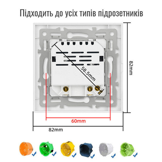 Розумна Wi-Fi Розетка Folem RZW вбудована 220V/16A, керування Tuya, Smart Life, Alexa, Google Assistant, таймер, розклад - зображення 2