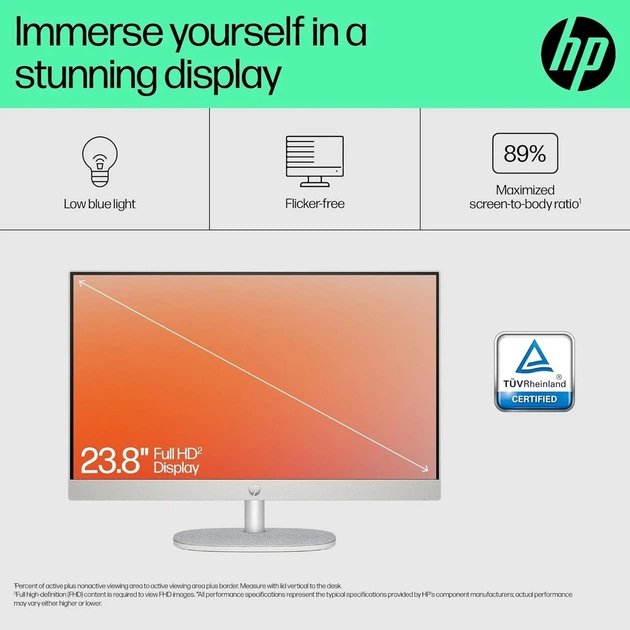 Моноблок HP All-in-One 24 cr0002sl / AMD Ryzen 3 7320U / RAM 8GB / SSD 512GB / 1 x HDMI / LAN / Wi-Fi 6 / Bluetooth 5.3 / Windows 11 Home / Белый - изображение 2