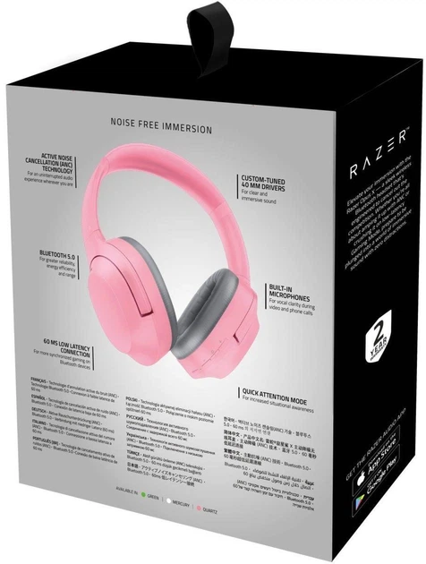 Бездротові ігрові навушники Razer Opus X накладні для музики Bluetooth для ПК гарнітура з мікрофоном - Pink - зображення 5