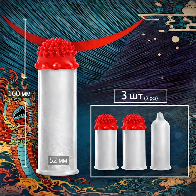 Презервативи Pleasure More Dragon Mix з вусиками-шипами 2 шт + 1 гладкий (ROZ6501053694) - зображення 3