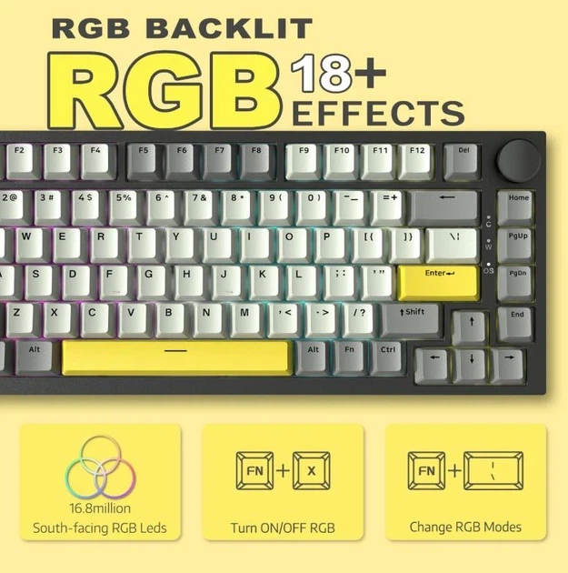 Клавіатура AJAZZ AK820 Black-Yellow Ігрова Дротова Механічна, RGB, Moon Yellow Switch - зображення 9