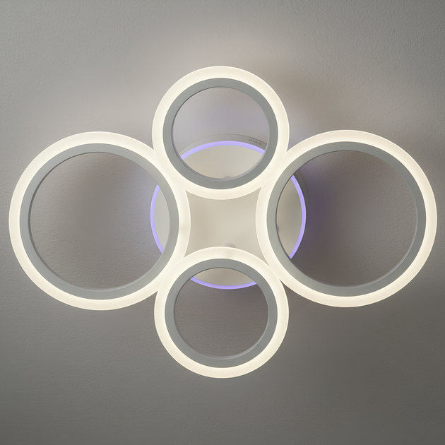 LED люстра потолочная с 4 акриловыми кольцами и пультом 60W+14W цветная подсветка 3000–6500K белая Svet SY-26255/2+2C WH - Фото 1 LED люстра потолочная с 4 акриловыми кольцами и пультом 60W+14W цветная подсветка 3000–6500K белая Svet SY-26255/2+2C WH - изображение 1