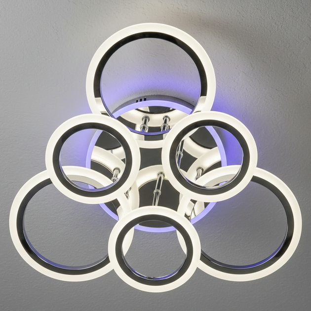 Потолочная хромовая LED люстра на пульте 90W+18W с акриловыми кольцами и LED-подсветкой 3000–6500K Svet SY-26255/3+3C CR - Фото 1 Потолочная хромовая LED люстра на пульте 90W+18W с акриловыми кольцами и LED-подсветкой 3000–6500K Svet SY-26255/3+3C CR - изображение 1