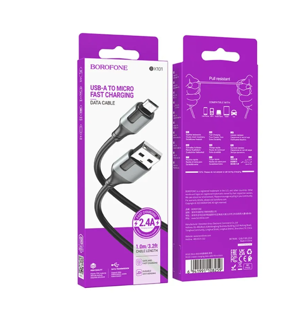 Кабель USB/micro-USB 1 м BOROFONE BX101 Creator 2.4 A чорний з сірим - изображение 4