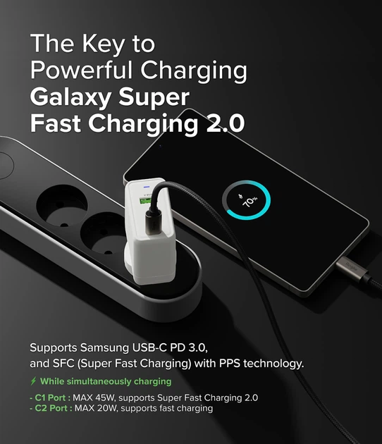 Сетевое зарядное устройство Ringke 65W GaN 3-Port Ground Fast Charging White (AP1062RS) - изображение 14