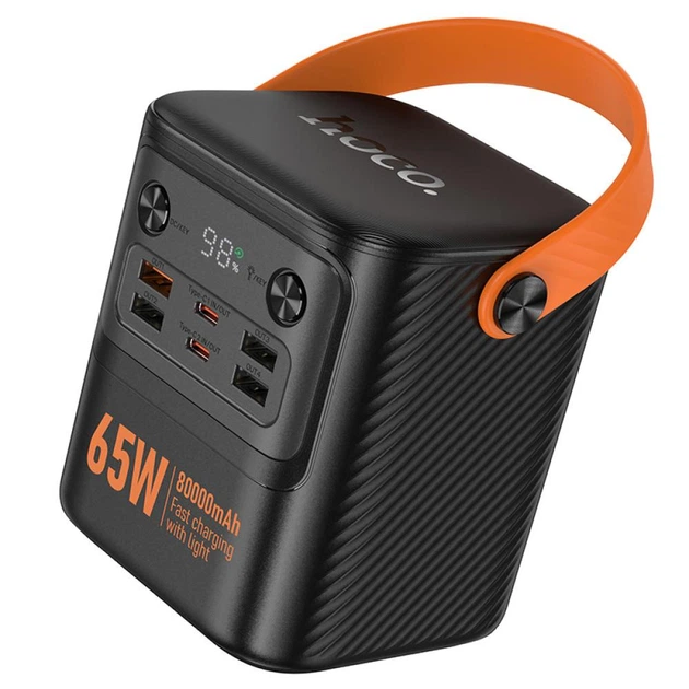 Павербанк Hoco 80000mAh PD65W Павербанк Hoco J152 Pro Tough зі швидкою зарядкою PD/QC, Портативний зовнішній акумулятор, універсальні порти 4USB/2Type-C, LED-дисплей, вбудований ліхтарик Чорний - зображення 2