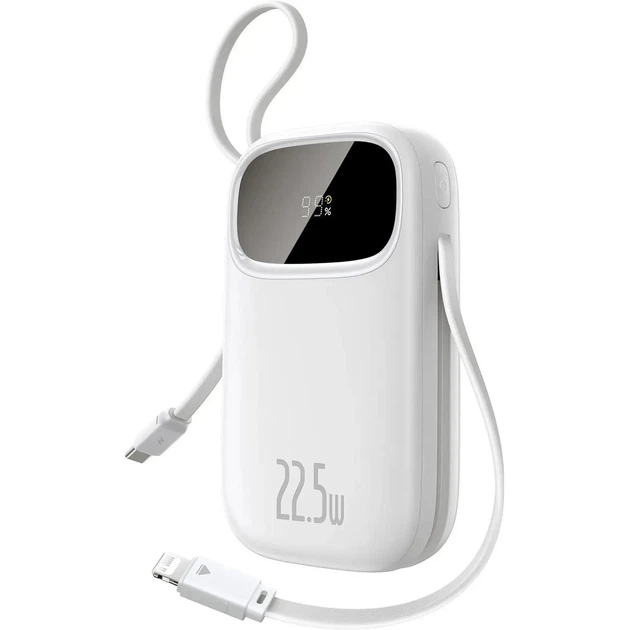 Павербанк Baseus 20000mAh 22.5W Павербанк Baseus EnerFill FC31 QPow 3 зі швидкою зарядкою, Портативний зовнішній акумулятор, порти USB/Type-C, LED-дисплей, 2 вбудовані кабелі Type-C/Lightning (P10082107213) Білий - Фото 3 Павербанк Baseus 20000mAh 22.5W Павербанк Baseus EnerFill FC31 QPow 3 зі швидкою зарядкою, Портативний зовнішній акумулятор, порти USB/Type-C, LED-дисплей, 2 вбудовані кабелі Type-C/Lightning (P10082107213) Білий - зображення 3