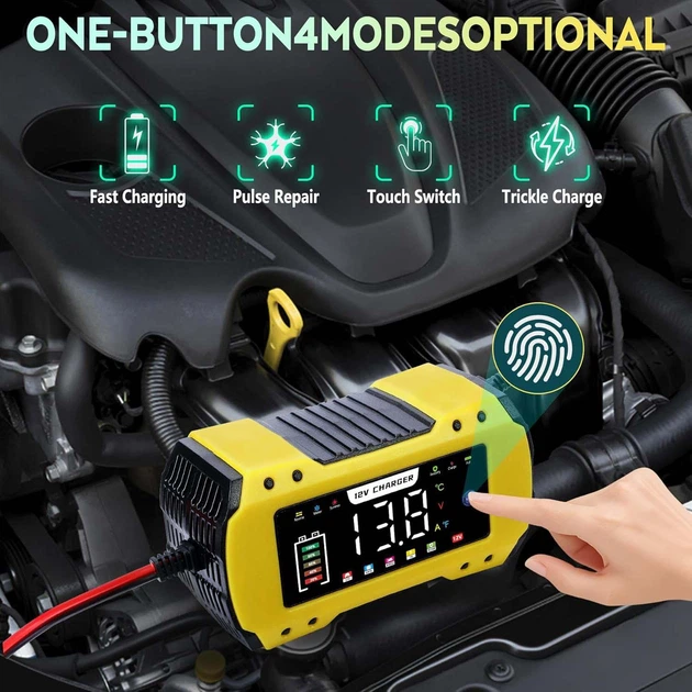 Автомобильное зарядное устройство MEISHILE (8A 12V) Multi Protections, Автоматическое разумное зарядное устройство с сенсорным ЖК-экраном для автомобиля, мотоцикла, газонокосилки или лодки. Цвет: Черно-желтый - изображение 4