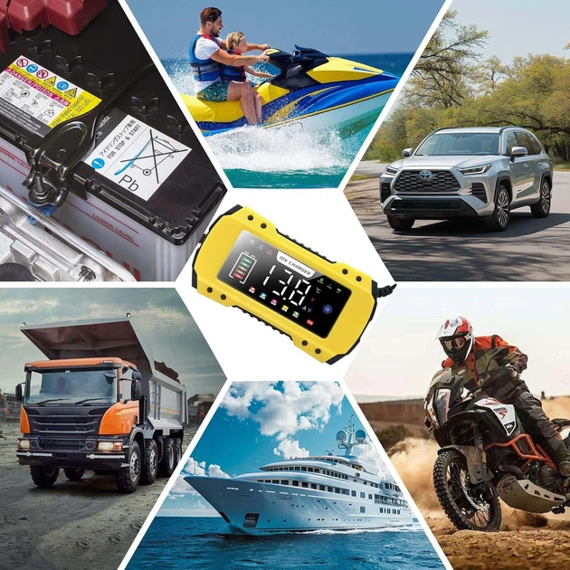 Автомобильное зарядное устройство MEISHILE (8A 12V) Multi Protections, Автоматическое разумное зарядное устройство с сенсорным ЖК-экраном для автомобиля, мотоцикла, газонокосилки или лодки. Цвет: Черно-желтый - изображение 7